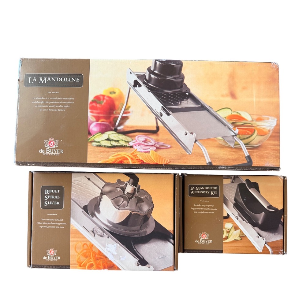 de Buyer La Mandoline Rouet set of 3 Spiral Slicer, Accessory Kit New Open Boxes